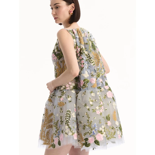 Oscar de la Renta Dominican Mixed-Floral Guipure Cape-Back Dress - Dresses - American Luxury Evening Wear at Coveti