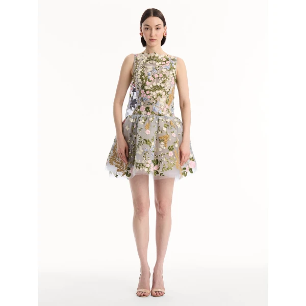 Oscar de la Renta Dominican Mixed-Floral Guipure Cape-Back Dress - Dresses - American Luxury Evening Wear at Coveti