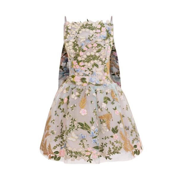 Oscar de la Renta Dominican Mixed-Floral Guipure Cape-Back Dress - Dresses - American Luxury Evening Wear at Coveti