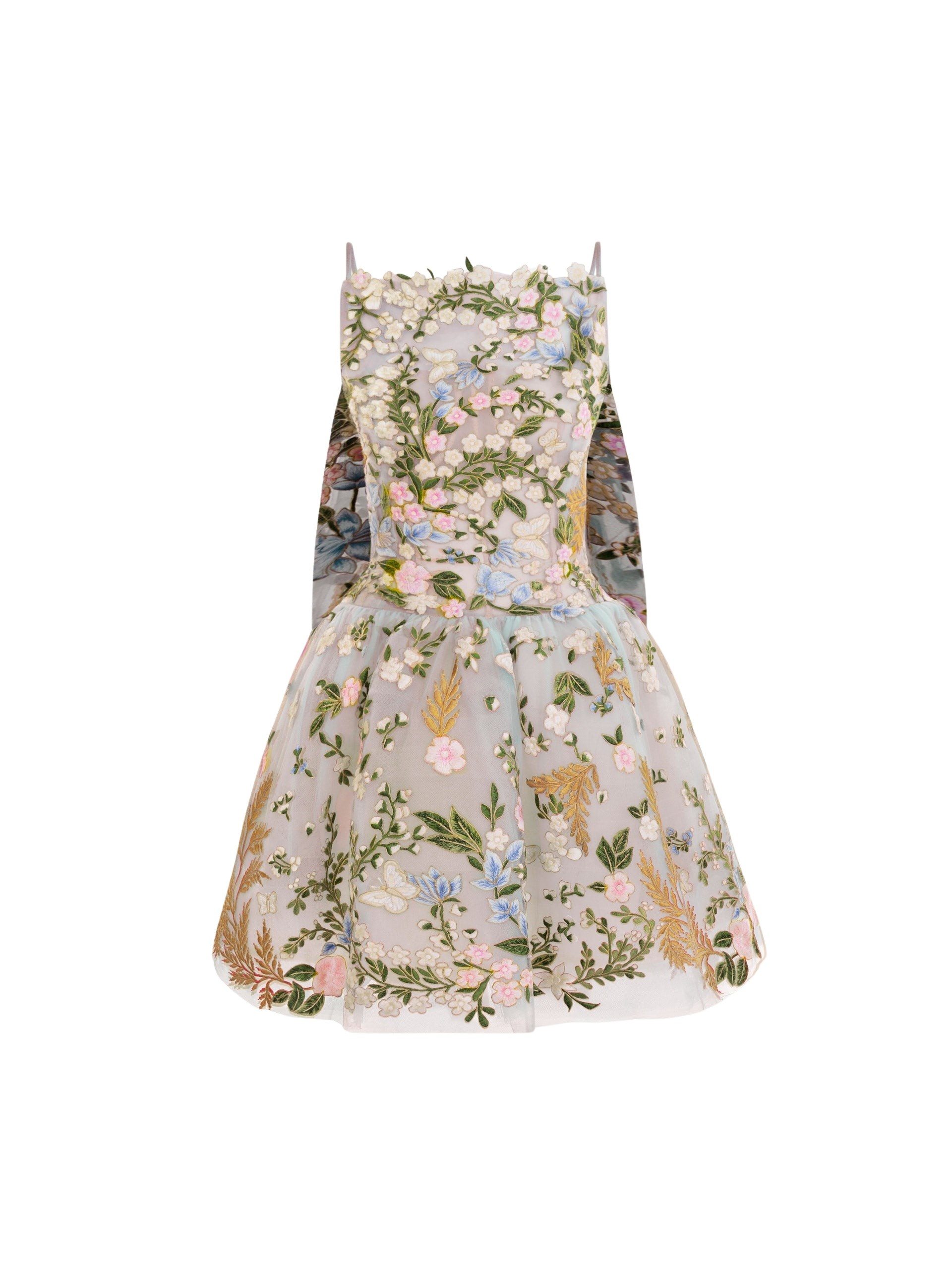 Oscar de la Renta Dominican Mixed-Floral Guipure Cape-Back Dress - Dresses - American Luxury Evening Wear at Coveti