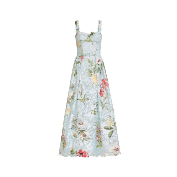 Oscar de la Renta Dominican Mixed-Floral Guipure Cocktail Dress