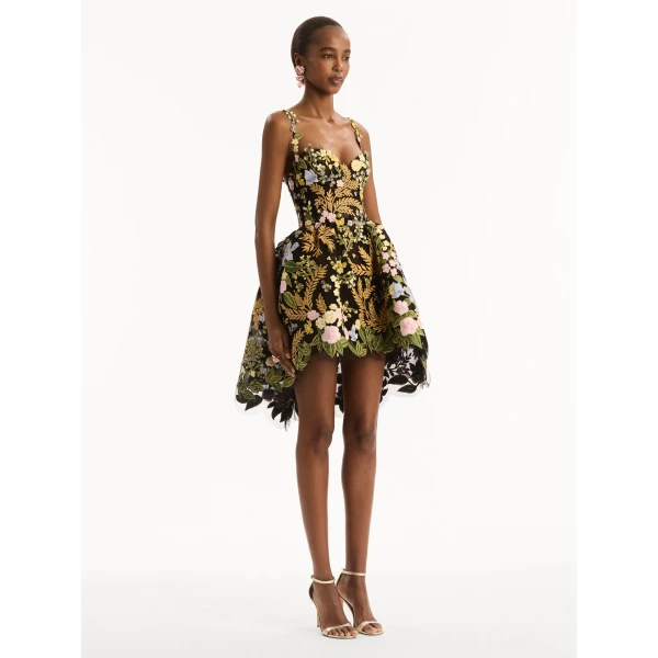 Oscar de la Renta Dominican Mixed-Floral Guipure High-Low Dress - Dresses - American Luxury Evening Wear at Coveti