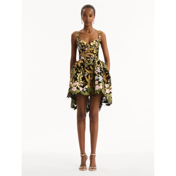 Oscar de la Renta Dominican Mixed-Floral Guipure High-Low Dress - Dresses - American Luxury Evening Wear at Coveti