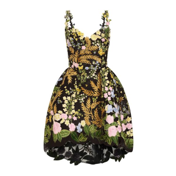Oscar de la Renta Dominican Mixed-Floral Guipure High-Low Dress - Dresses - American Luxury Evening Wear at Coveti