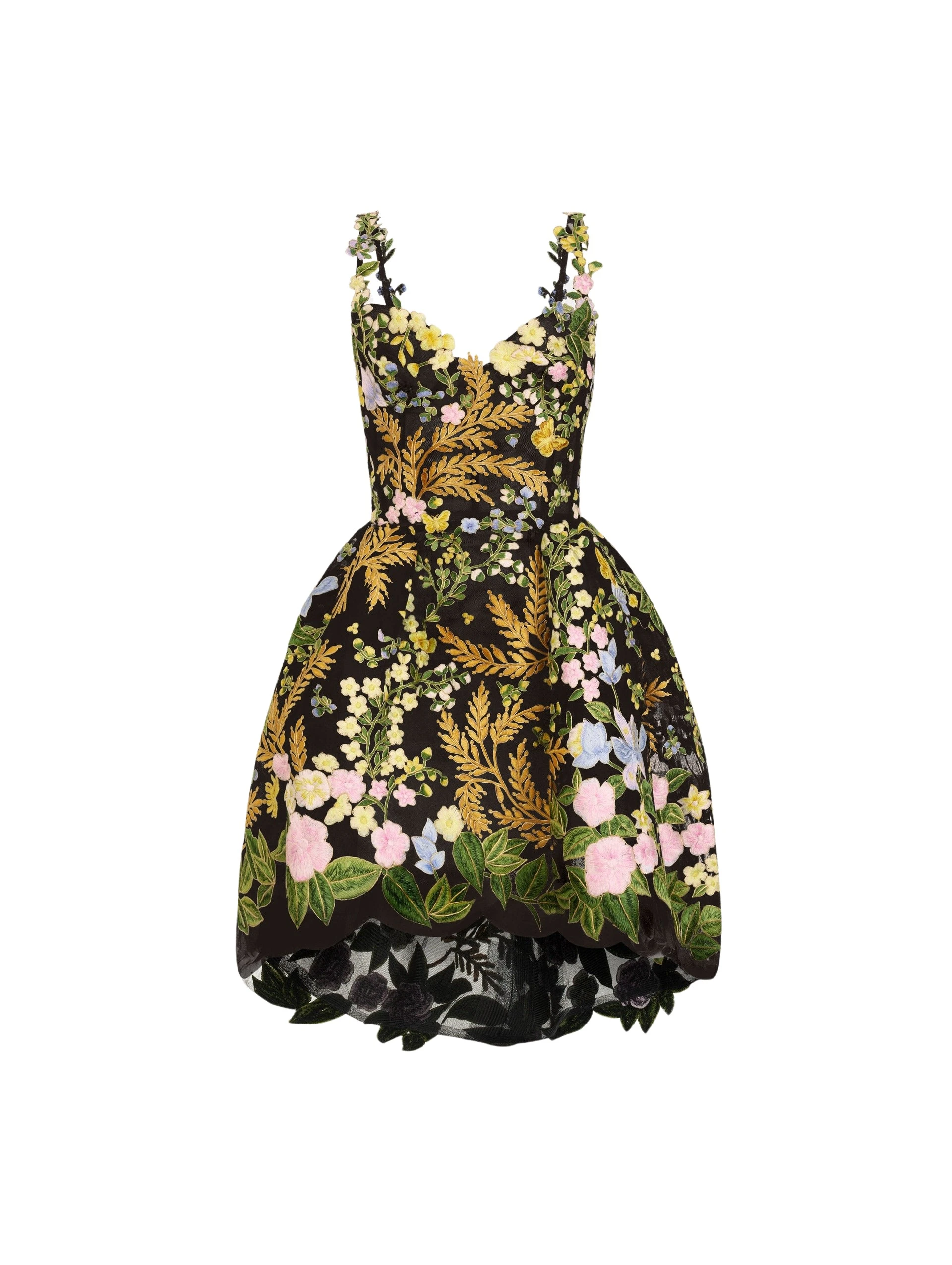Oscar de la Renta Dominican Mixed-Floral Guipure High-Low Dress - Dresses - American Luxury Evening Wear at Coveti