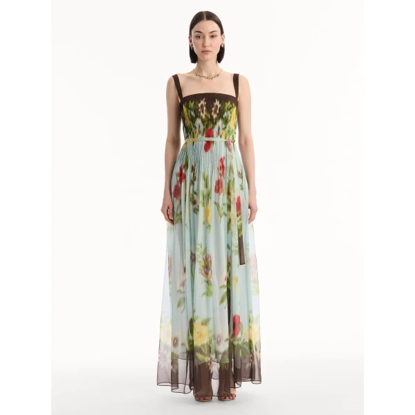 Oscar de la Renta Dominican Mixed-Floral Silk Chiffon Gown - Dresses - American Luxury Evening Wear at Coveti