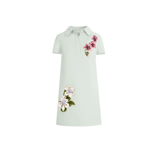 Oscar de la Renta Dominican Mixed-Floral Threadwork Shift Dress