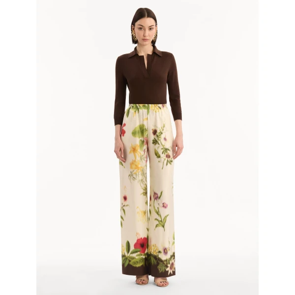 Oscar de la Renta Dominican Mixed-Floral Wide Leg Pant - Pants - American Luxury Evening Wear at Coveti