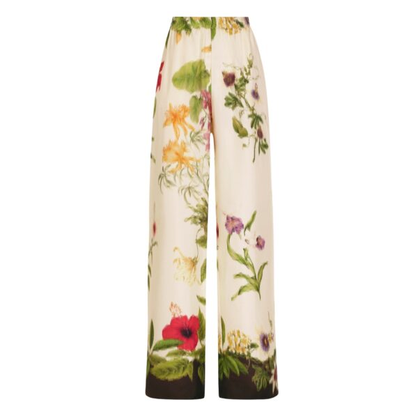 Oscar de la Renta Dominican Mixed-Floral Wide Leg Pant - Pants - American Luxury Evening Wear at Coveti
