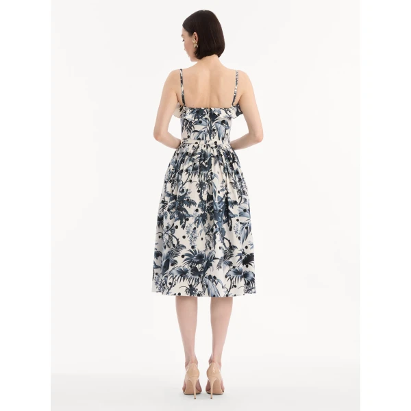 Oscar de la Renta Dotted Palm Leaves Cotton Poplin Sleeveless Dress - Dresses - American Luxury Evening Wear at Coveti