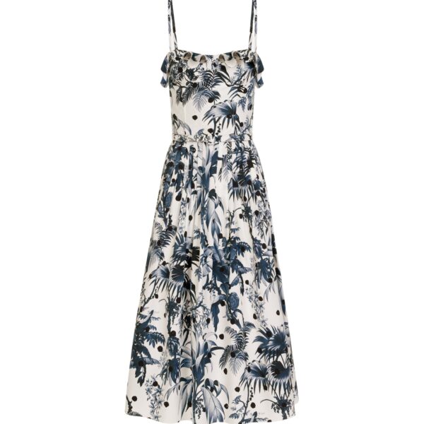 Oscar de la Renta Dotted Palm Leaves Cotton Poplin Sleeveless Dress - Dresses - American Luxury Evening Wear at Coveti