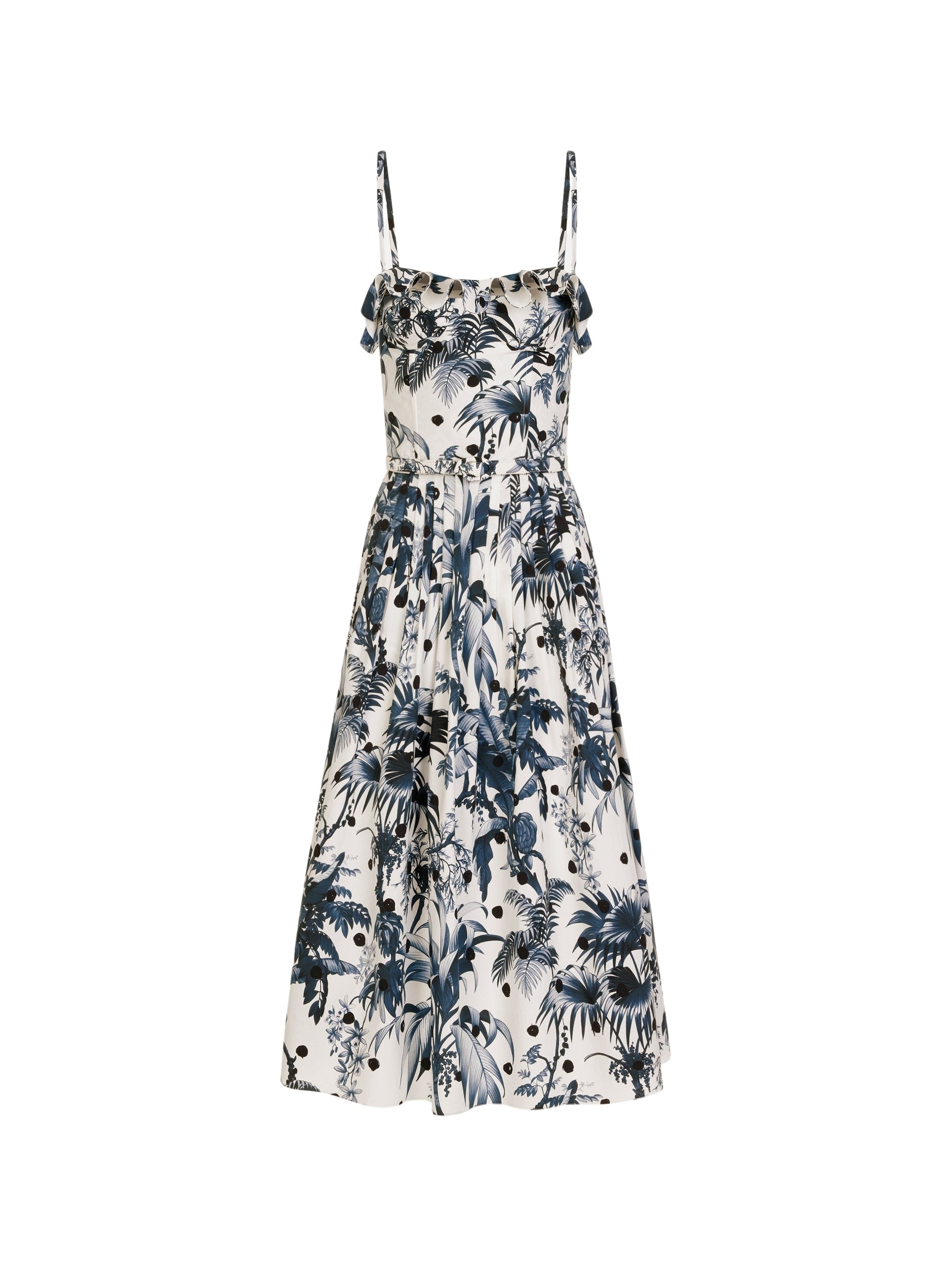 Oscar de la Renta Dotted Palm Leaves Cotton Poplin Sleeveless Dress - Dresses - American Luxury Evening Wear at Coveti