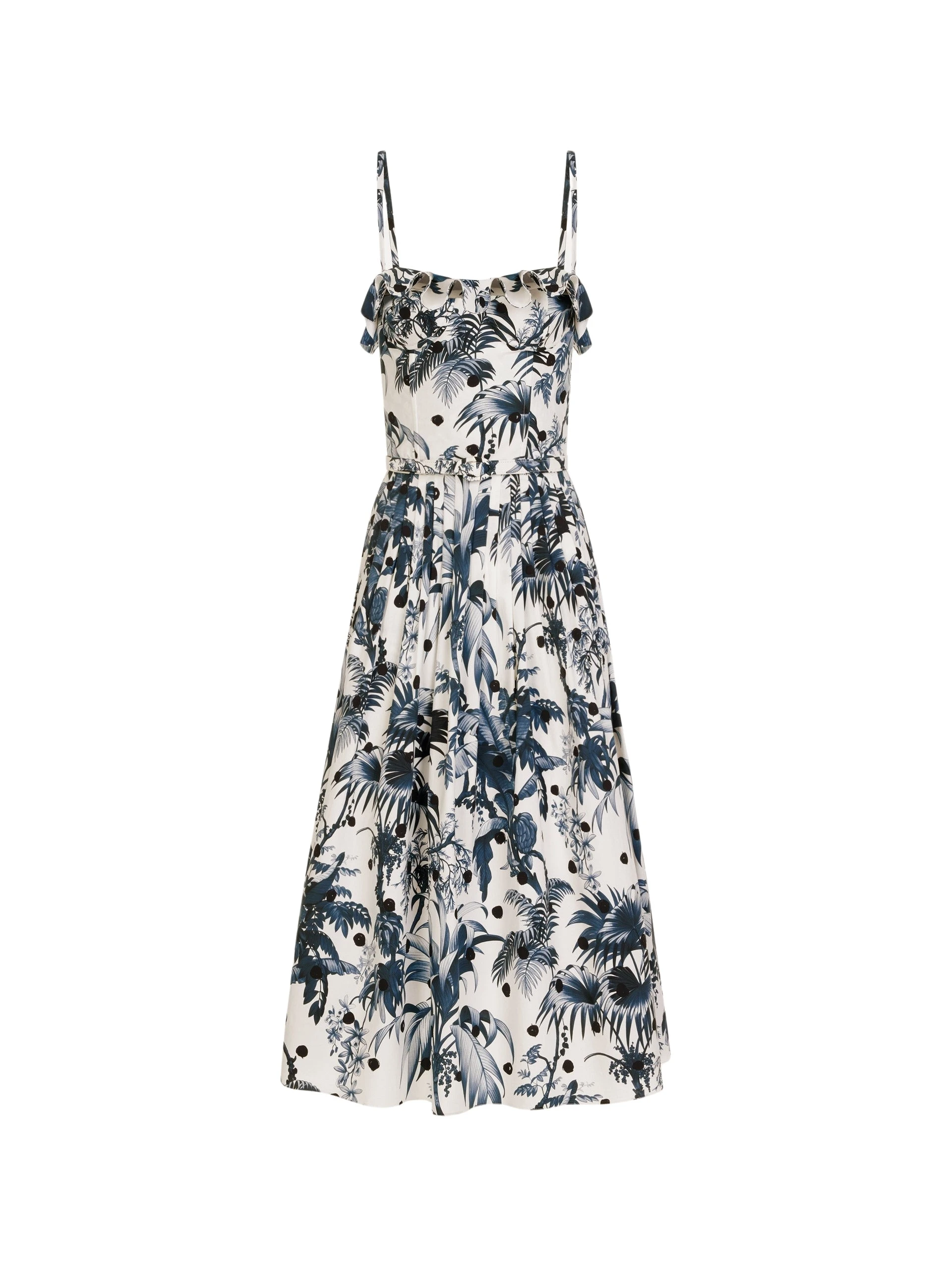 Oscar-de-la-Renta-Dotted-Palm-Leaves-Cotton-Poplin-Sleeveless-Dress13111_nobg Oscar de la Renta Dotted Palm Leaves Cotton Poplin Sleeveless Dress - Dresses - American Luxury Evening Wear at Coveti