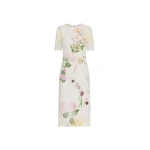 Oscar de la Renta Faded Mixed Botanical Denim Dress