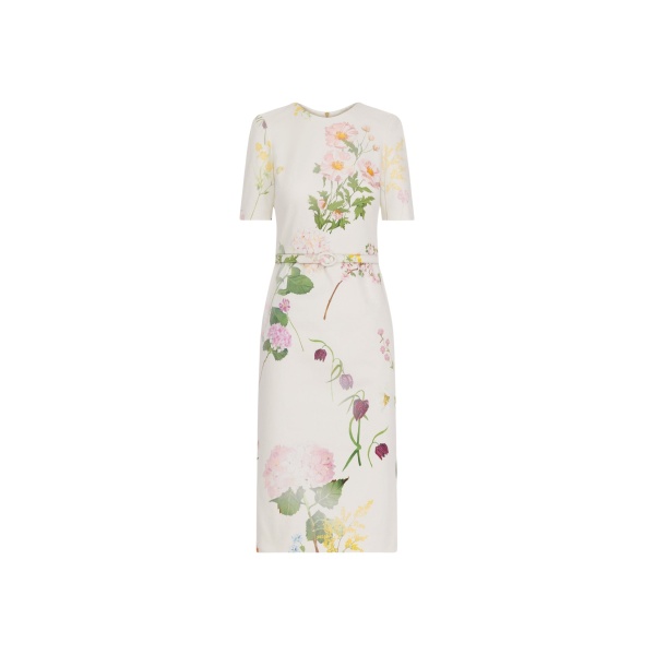 Oscar de la Renta Faded Mixed Botanical Denim Dress