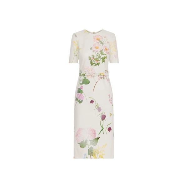 Oscar de la Renta Faded Mixed Botanical Denim Dress