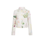 Oscar de la Renta Faded Mixed Botanical Denim Jacket