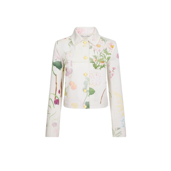 Oscar de la Renta Faded Mixed Botanical Denim Jacket