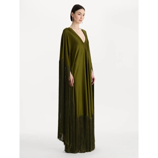 Oscar de la Renta Fringe Jersey Caftan - Kimono - American Luxury Evening Wear at Coveti
