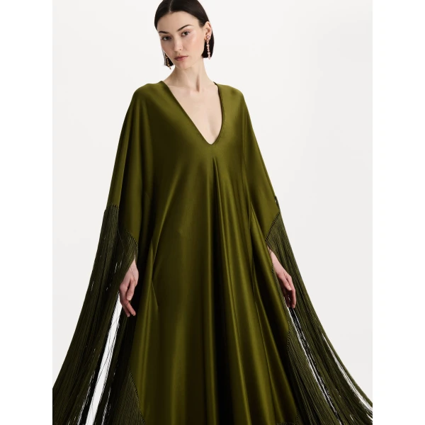 Oscar de la Renta Fringe Jersey Caftan - Kimono - American Luxury Evening Wear at Coveti
