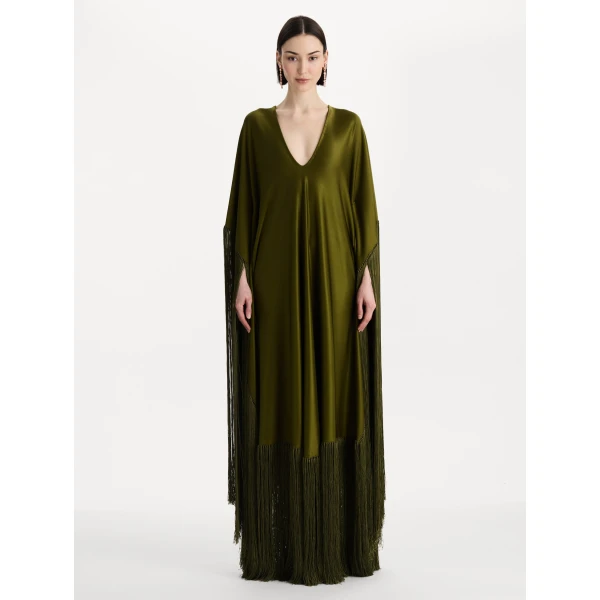 Oscar de la Renta Fringe Jersey Caftan - Kimono - American Luxury Evening Wear at Coveti