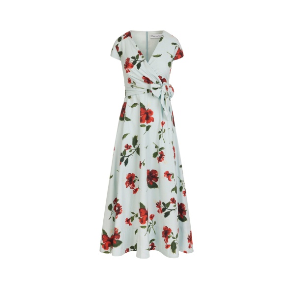 Oscar de la Renta Hibiscus Cotton Poplin Wrap Dress
