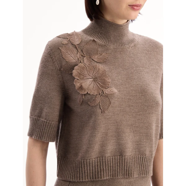 Oscar de la Renta Hibiscus Embroidered Knit Pullover - Knitwear - American Luxury Evening Wear at Coveti