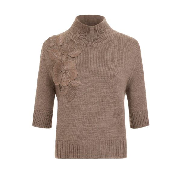 Oscar de la Renta Hibiscus Embroidered Knit Pullover - Knitwear - American Luxury Evening Wear at Coveti