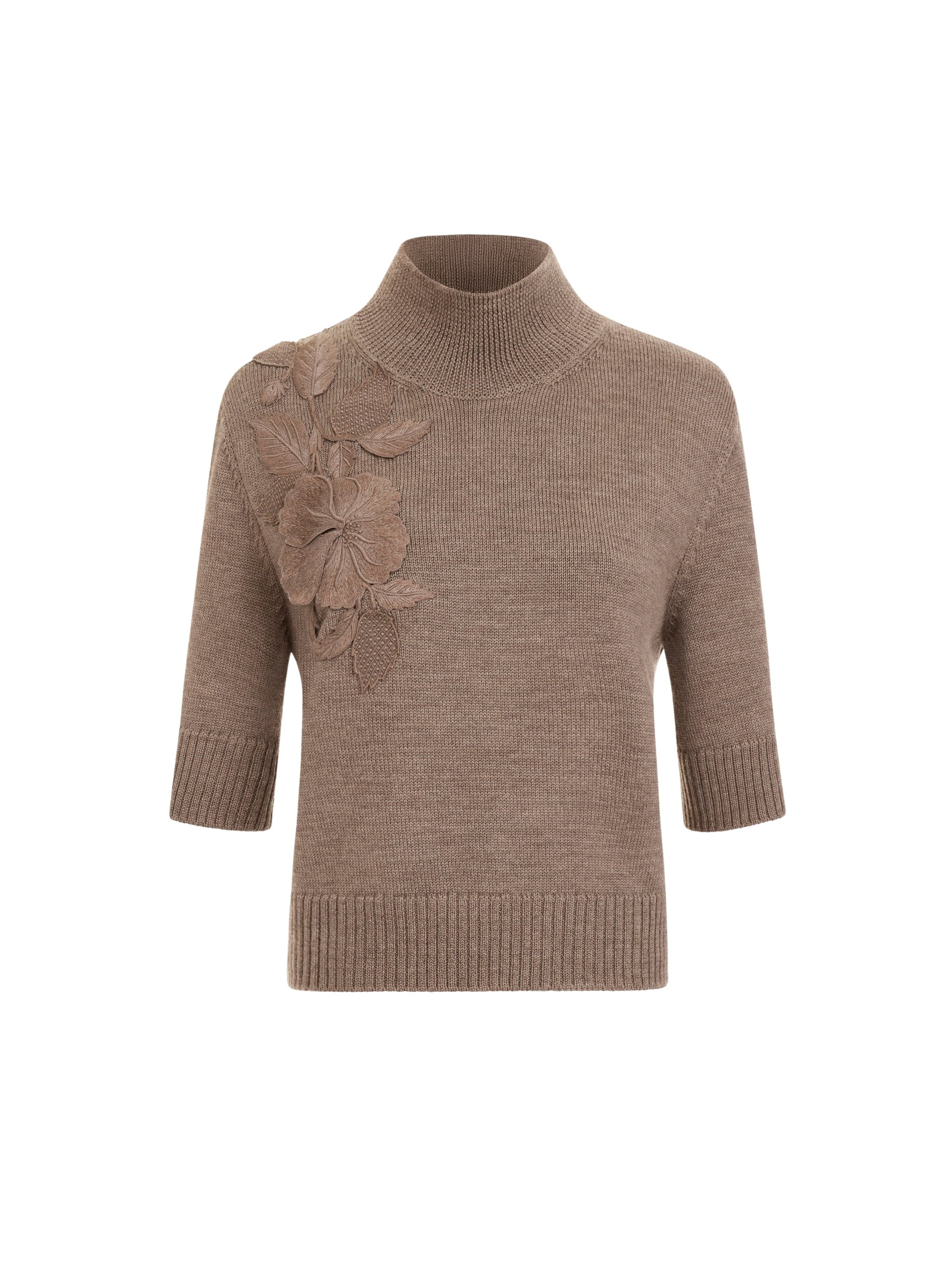 Oscar de la Renta Hibiscus Embroidered Knit Pullover - Knitwear - American Luxury Evening Wear at Coveti