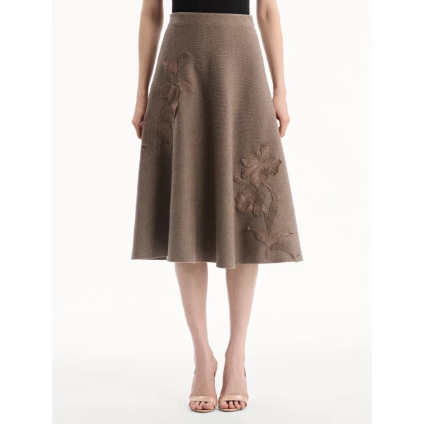 Oscar de la Renta Hibiscus Embroidered Knit Skirt - Skirts - American Luxury Evening Wear at Coveti