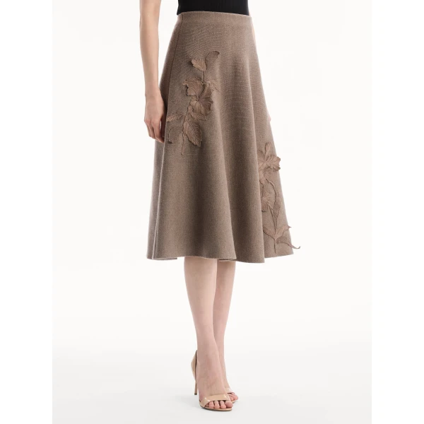 Oscar de la Renta Hibiscus Embroidered Knit Skirt - Skirts - American Luxury Evening Wear at Coveti