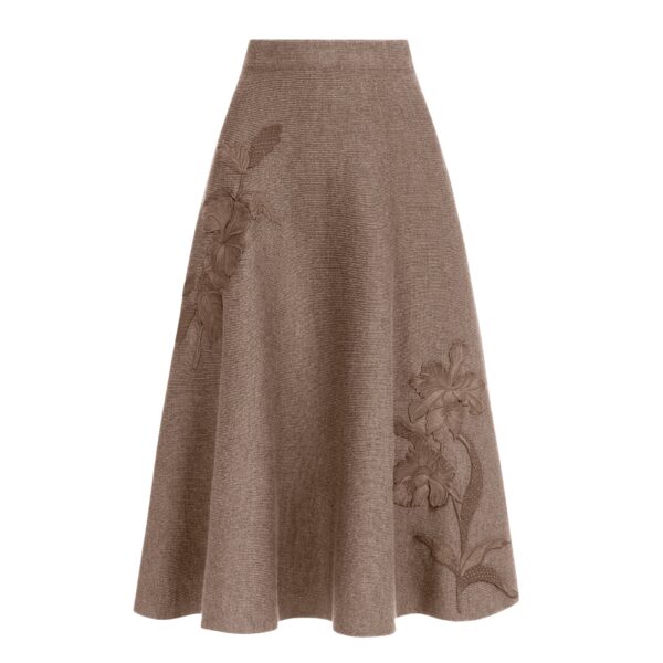 Oscar de la Renta Hibiscus Embroidered Knit Skirt - Skirts - American Luxury Evening Wear at Coveti