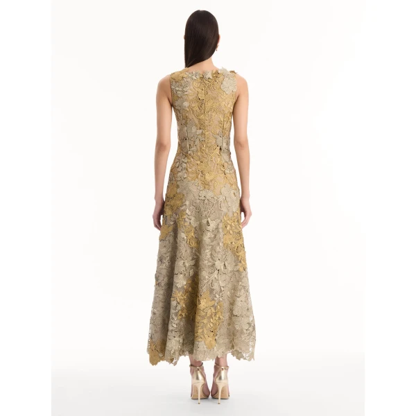 Oscar de la Renta Hibiscus Metallic Guipure Cocktail Dress - Dresses - American Luxury Evening Wear at Coveti