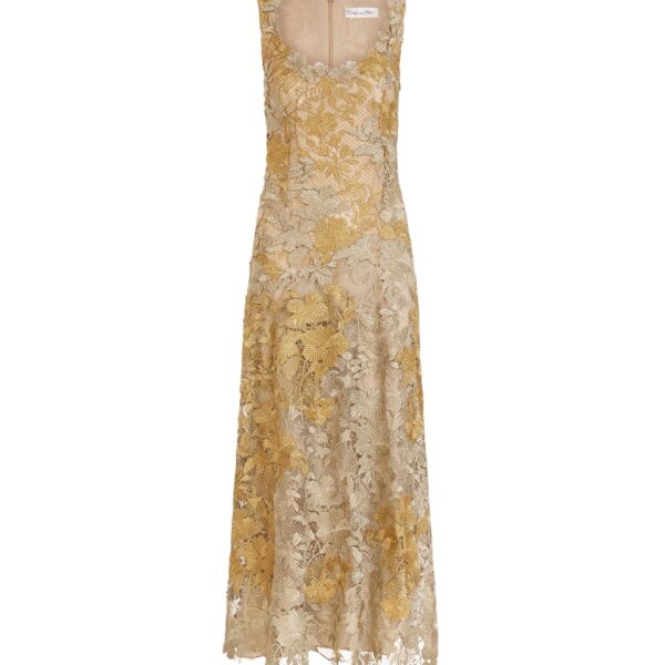 Oscar de la Renta Hibiscus Metallic Guipure Cocktail Dress - Dresses - American Luxury Evening Wear at Coveti