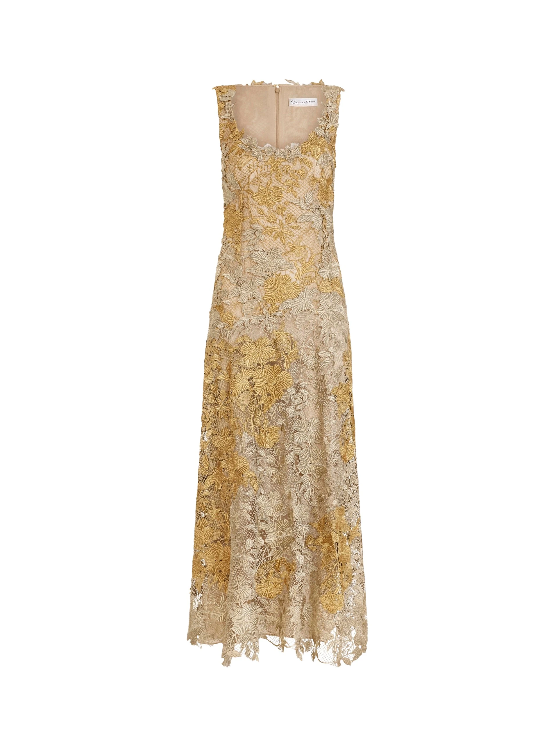 Oscar de la Renta Hibiscus Metallic Guipure Cocktail Dress - Dresses - American Luxury Evening Wear at Coveti