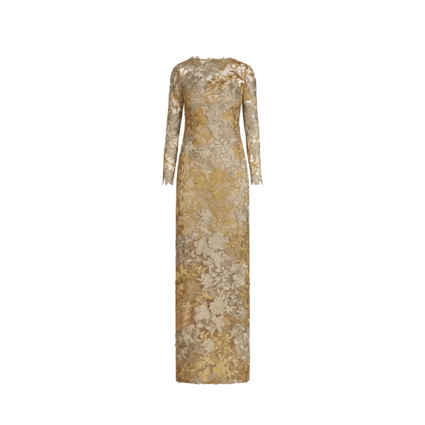Oscar de la Renta Hibiscus Metallic Guipure Gown