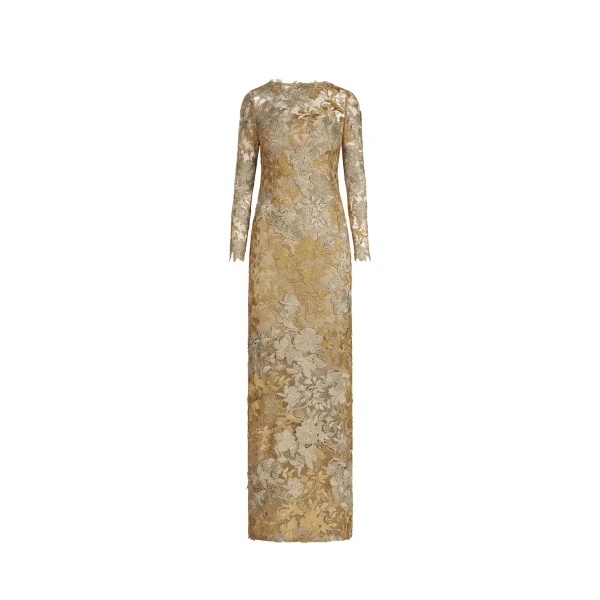 Hibiscus Metallic Guipure Gown