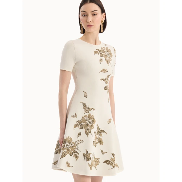 Oscar de la Renta Hibiscus Metallic Jacquard Dress - Dresses - American Luxury Evening Wear at Coveti