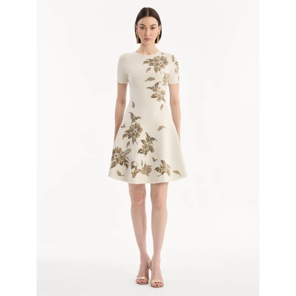 Oscar de la Renta Hibiscus Metallic Jacquard Dress - Dresses - American Luxury Evening Wear at Coveti