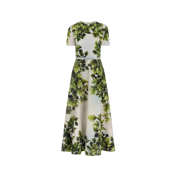 Oscar de la Renta Maple Leaves Cotton Poplin Dress