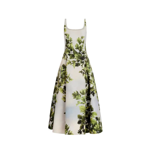 Oscar de la Renta Maple Leaves Faille Dress