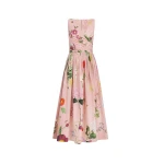 Oscar de la Renta Mixed Botanical Cotton Poplin Draped Dress