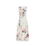 Oscar de la Renta Mixed Botanical Cotton Poplin Sleeveless Dress