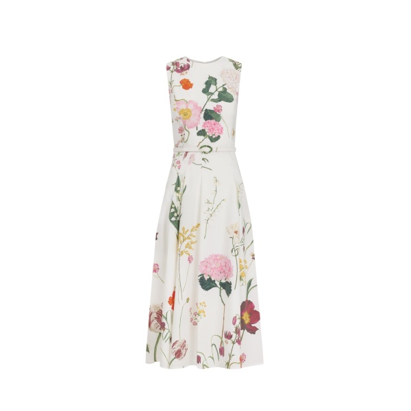 Oscar de la Renta Mixed Botanical Cotton Poplin Sleeveless Dress