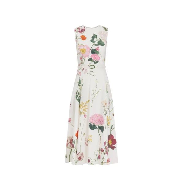 Oscar de la Renta Mixed Botanical Cotton Poplin Sleeveless Dress