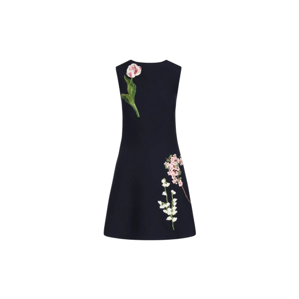 Oscar de la Renta Mixed Botanical Embroidered Dress