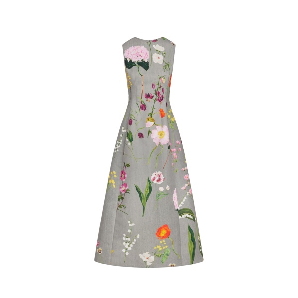 Oscar de la Renta Mixed Botanical Faille Cocktail Dress