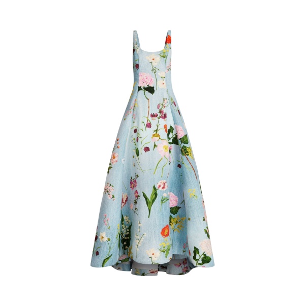 Oscar de la Renta Mixed Botanical Faille Gown