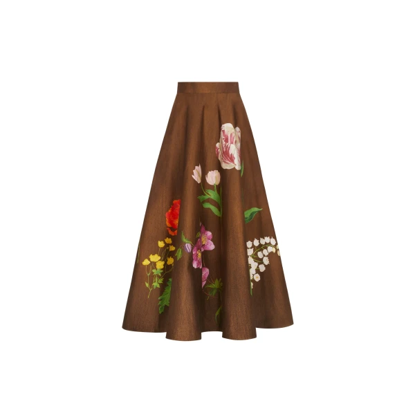 Oscar de la Renta Mixed Botanical Midi Skirt