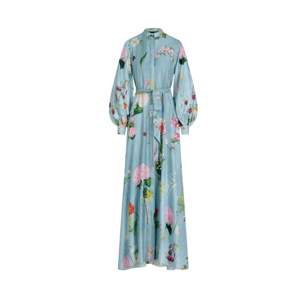Oscar de la Renta Mixed Botanical Silk Twill Caftan